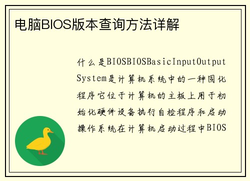电脑BIOS版本查询方法详解